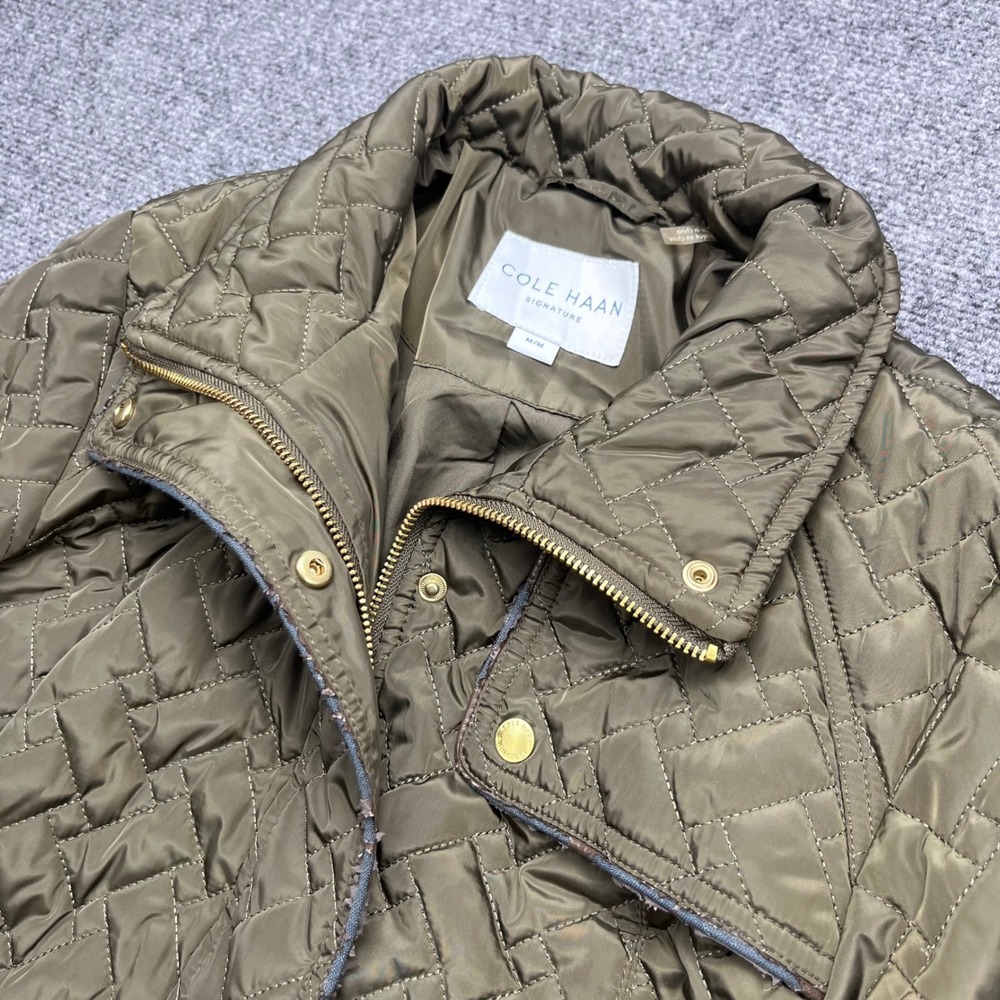 Cole Haan Quilted Lightweight Equestrian Olive Green Barn Jacket